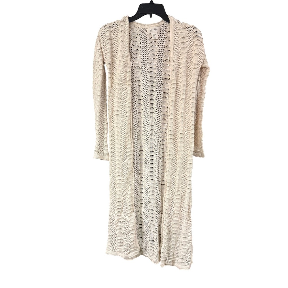Jessica Simpson Womens XS Cream Open Knit Crochet Duster Cardigan Sweater Long